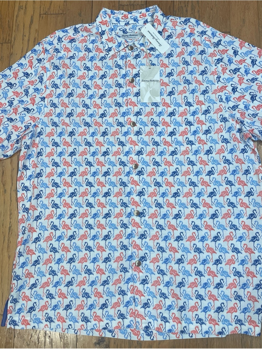 Tommy Bahama Shirt Mens White Veracruz Cay Flamingo Mingle Button Up NEW $118 - Picture 2 of 4